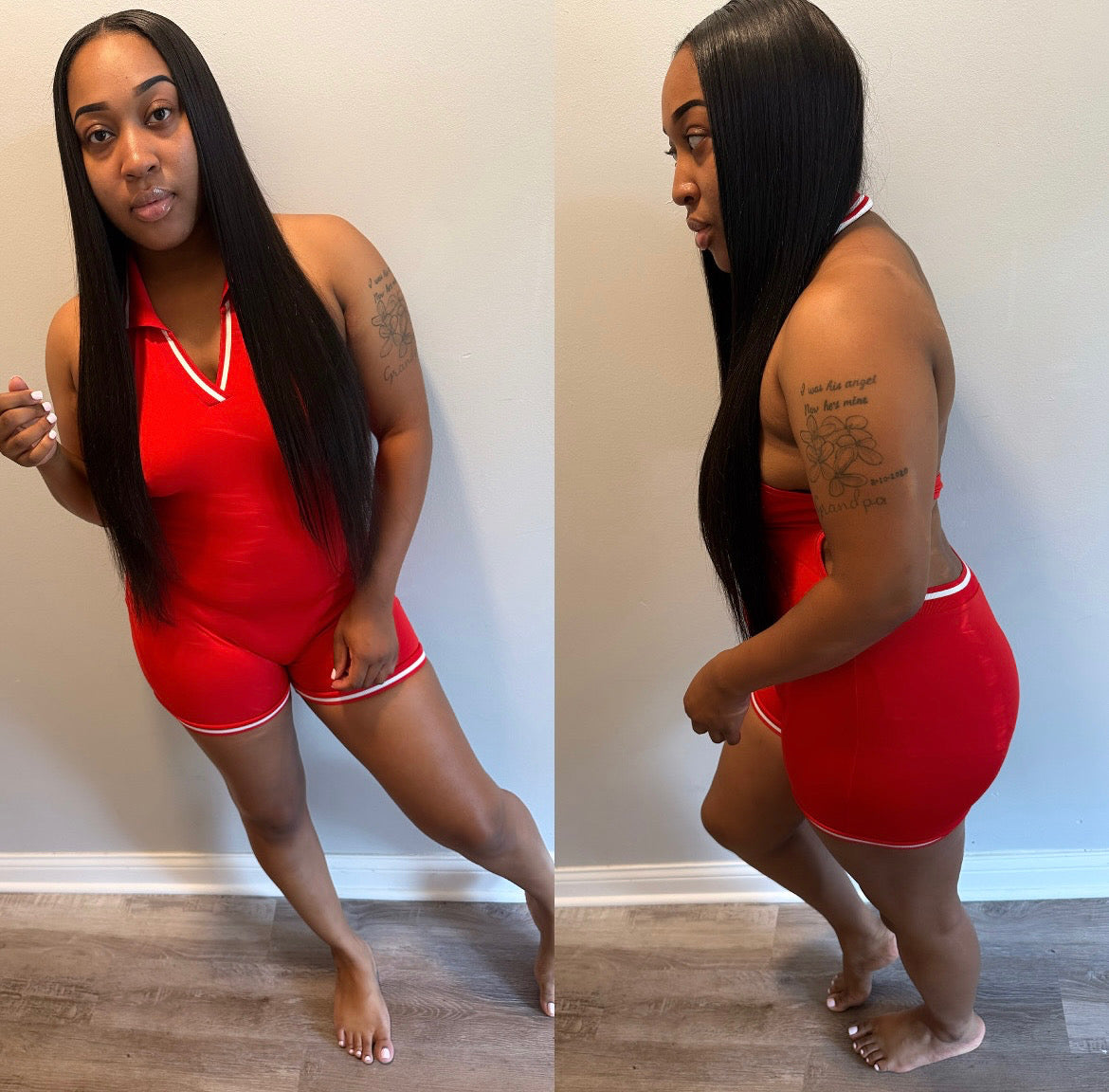 Red back out body suit❤️