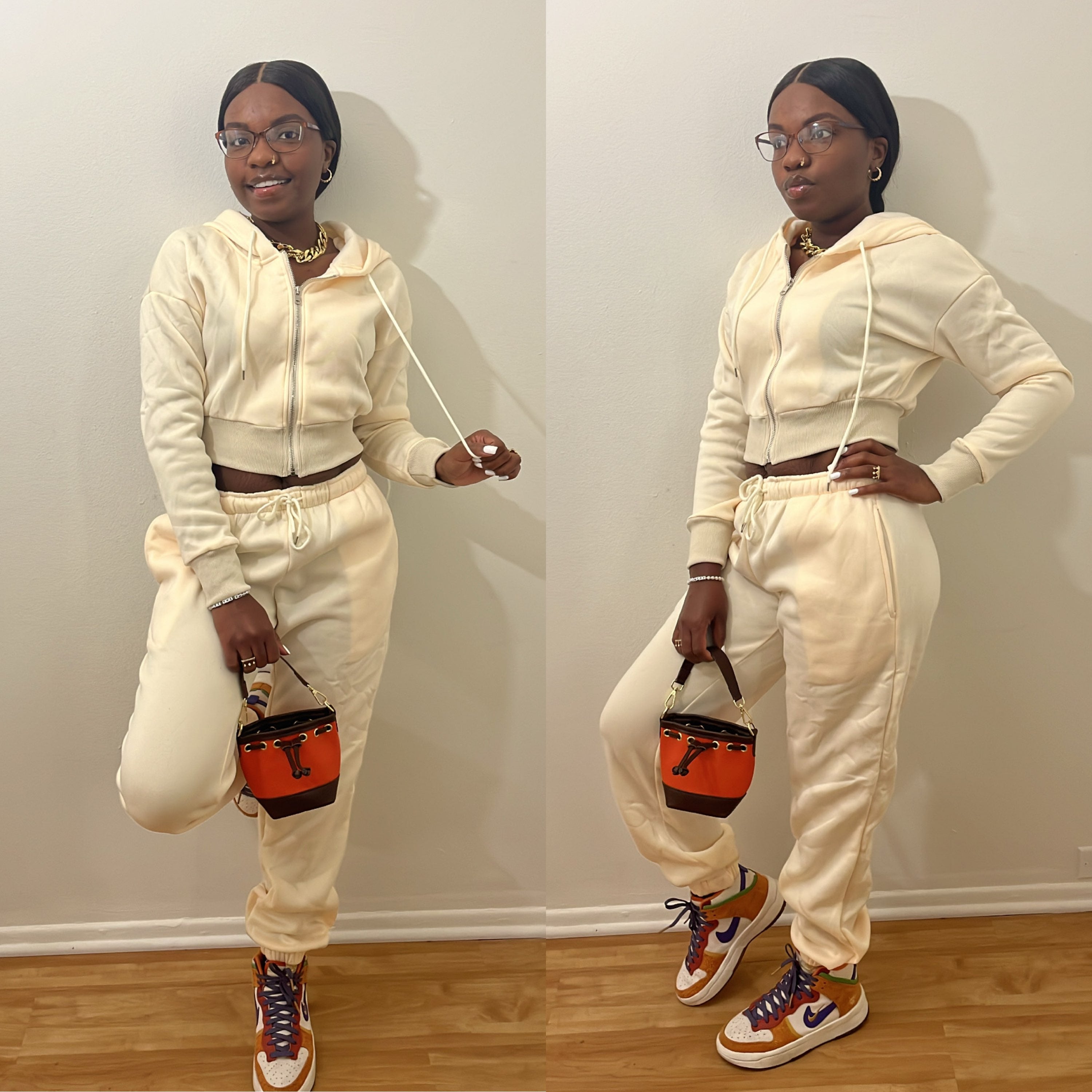 Cream “chill” jogger set